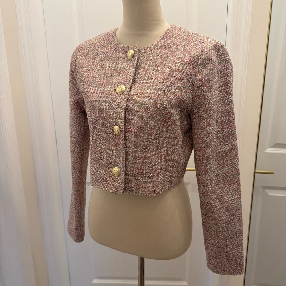 TED BAKER NWT PINK TWEED CROPPED BLAZER 3 - Picture 3 of 13